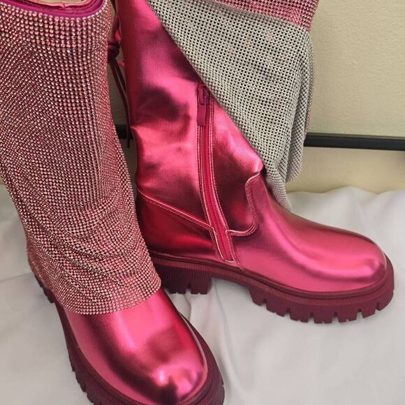 A Cata Shoes Pink Metallic Platform Boot w/ Pink Mesh, NEW, 8 - Picture 3 of 8